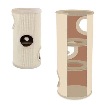 lionto arbre à griffer en sisal avec balle de jeu et rebord en peluche