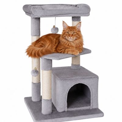 lionto arbre à chat avec 2 balles, niche, lit et poteaux en sisal