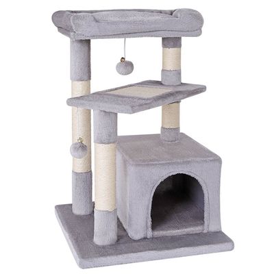 lionto arbre à chat avec 2 balles, niche, lit et poteaux en sisal