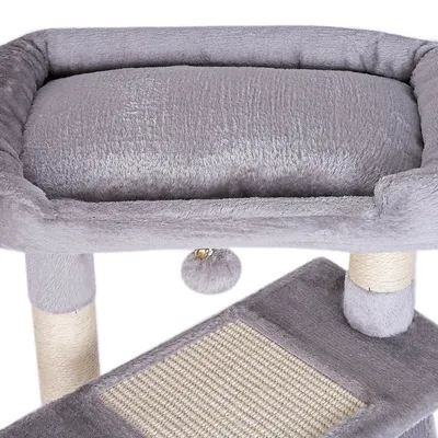 lionto arbre à chat avec 2 balles, niche, lit et poteaux en sisal