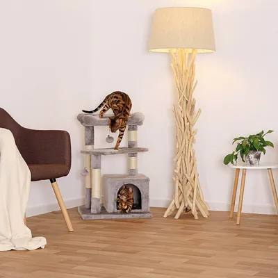 lionto arbre à chat avec 2 balles, niche, lit et poteaux en sisal