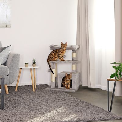 lionto arbre à chat avec 2 balles, niche, lit et poteaux en sisal