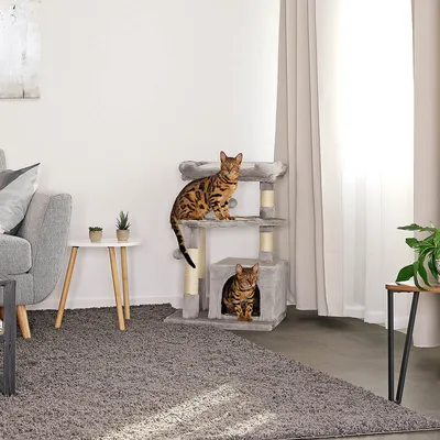 lionto arbre à chat avec 2 balles, niche, lit et poteaux en sisal