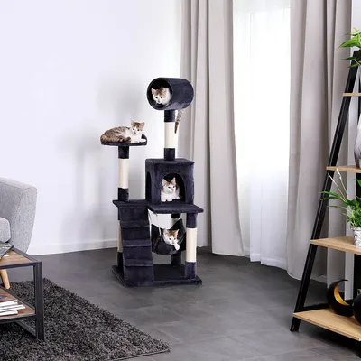 lionto arbre à chat avec hamac, tunnel et poteaux en sisal