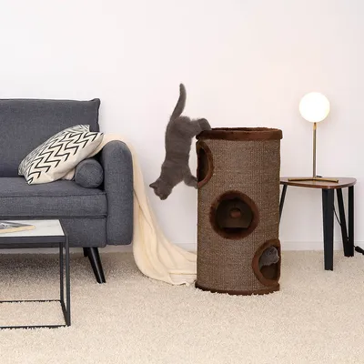 lionto arbre à griffer en sisal avec balle de jeu et rebord en peluche