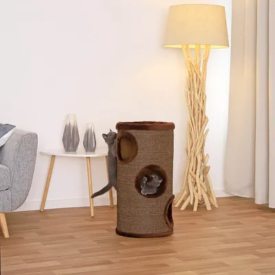 lionto arbre à griffer en sisal avec balle de jeu et rebord en peluche
