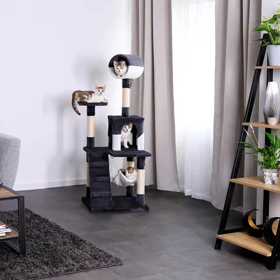 lionto arbre à chat avec hamac, tunnel et poteaux en sisal