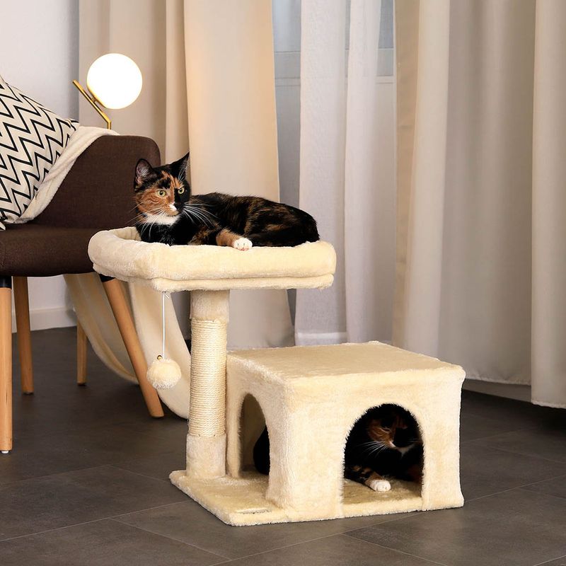 lionto arbre à chat avec niche, lit moelleux et balle en peluche