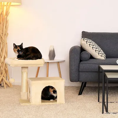 lionto arbre à chat avec niche, lit moelleux et balle en peluche