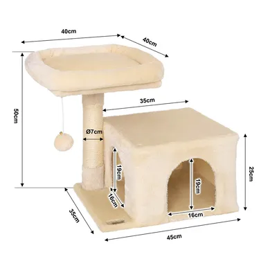 lionto arbre à chat avec niche, lit moelleux et balle en peluche