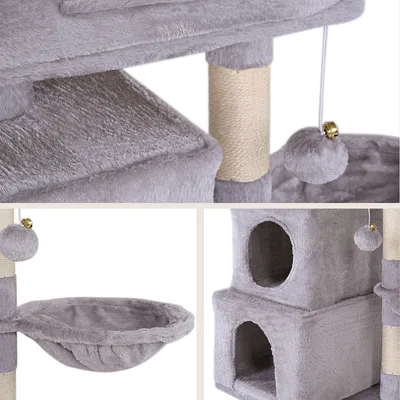 lionto arbre à chat avec 2 niches, lit, hamac et balle suspendue