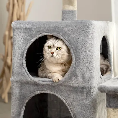 lionto arbre à chat avec 2 niches, lit douillet et balle en peluche