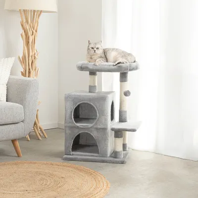 lionto arbre à chat avec 2 niches, lit douillet et balle en peluche