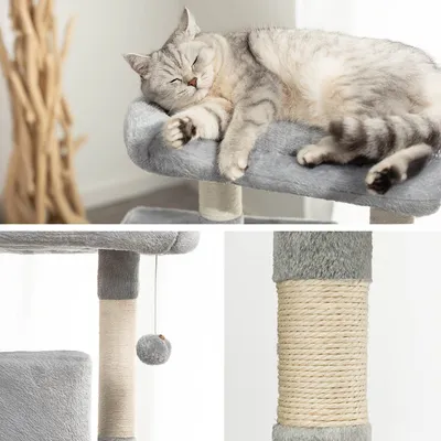 lionto arbre à chat avec 2 niches, lit douillet et balle en peluche