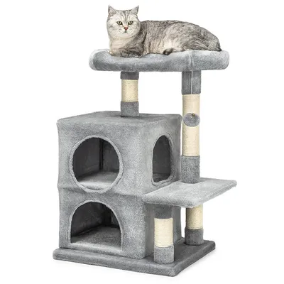 lionto arbre à chat avec 2 niches, lit douillet et balle en peluche lionto arbre à chat avec 2 niches, lit douillet et balle en peluche