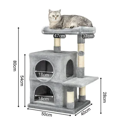 lionto arbre à chat avec 2 niches, lit douillet et balle en peluche