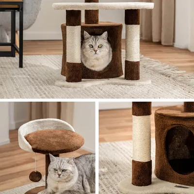 lionto arbre à chat avec grotte et balle en peluche, sisal et confort