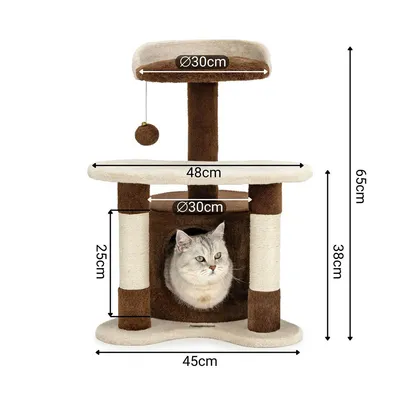 lionto arbre à chat avec grotte et balle en peluche, sisal et confort