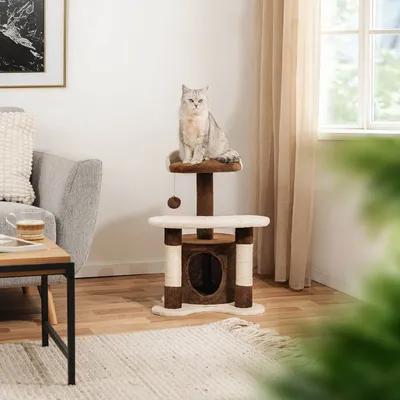 lionto arbre à chat avec grotte et balle en peluche, sisal et confort