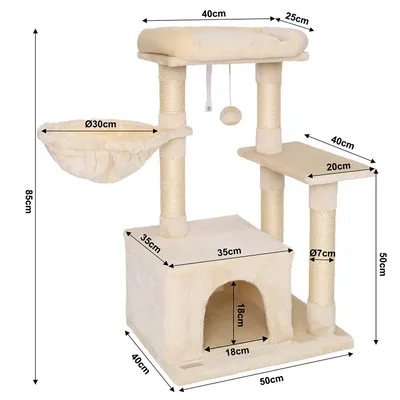 lionto arbre à chat avec balle en peluche & niche douillette