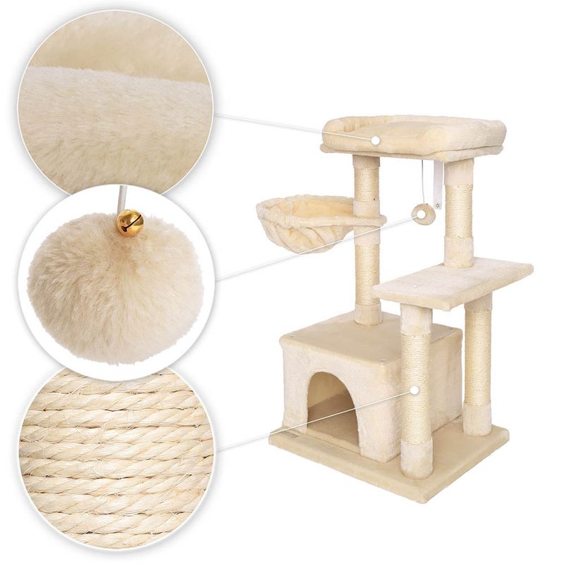 lionto arbre à chat avec balle en peluche & niche douillette