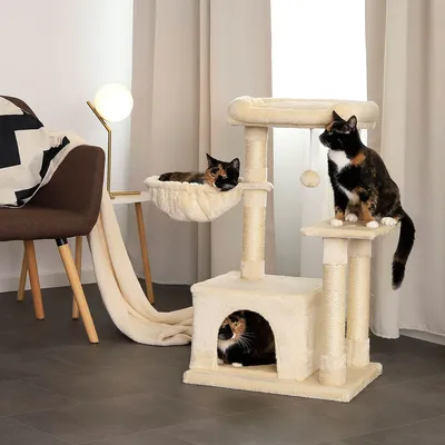 lionto arbre à chat avec balle en peluche & niche douillette