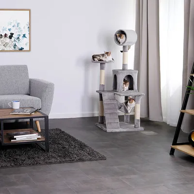 lionto arbre à chat avec hamac, tunnel et poteaux en sisal