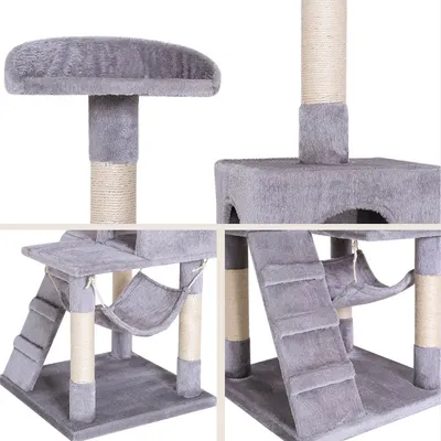 lionto arbre à chat avec hamac, tunnel et poteaux en sisal