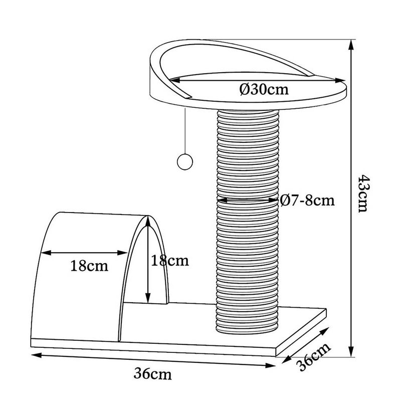lionto arbre à chat compact avec arc à griffer et balle en peluche