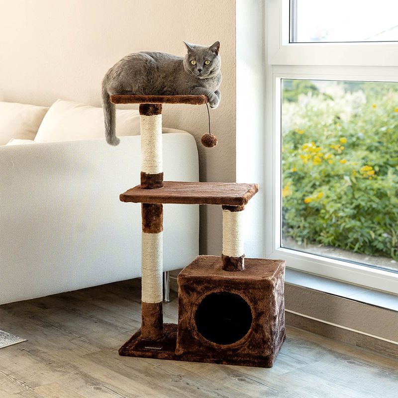 lionto arbre à chat avec niche, plateformes et balle en peluche