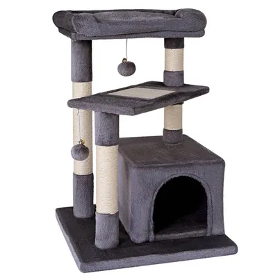 lionto arbre à chat avec 2 balles, niche, lit et poteaux en sisal