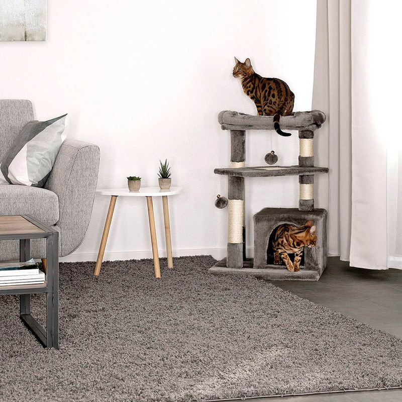 lionto arbre à chat avec 2 balles, niche, lit et poteaux en sisal