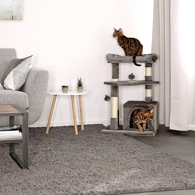 lionto arbre à chat avec 2 balles, niche, lit et poteaux en sisal