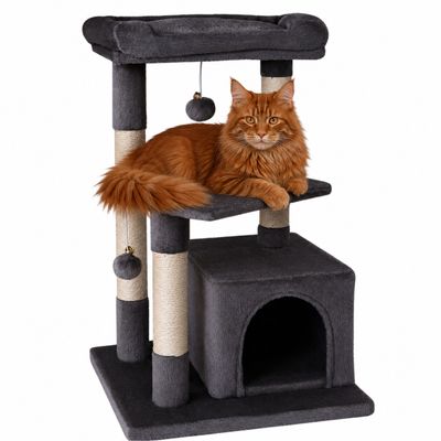 lionto arbre à chat avec 2 balles, niche, lit et poteaux en sisal