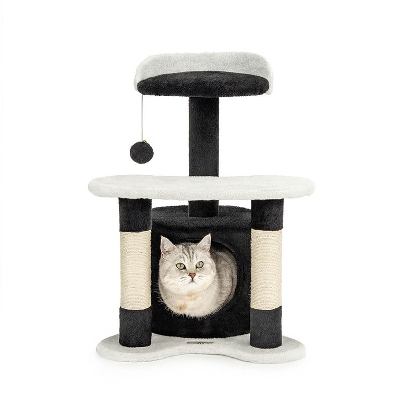 lionto arbre à chat avec grotte et balle en peluche, sisal et confort