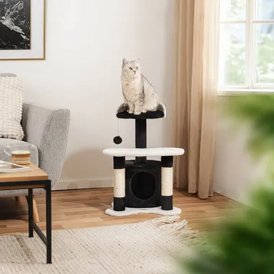 lionto arbre à chat avec grotte et balle en peluche, sisal et confort