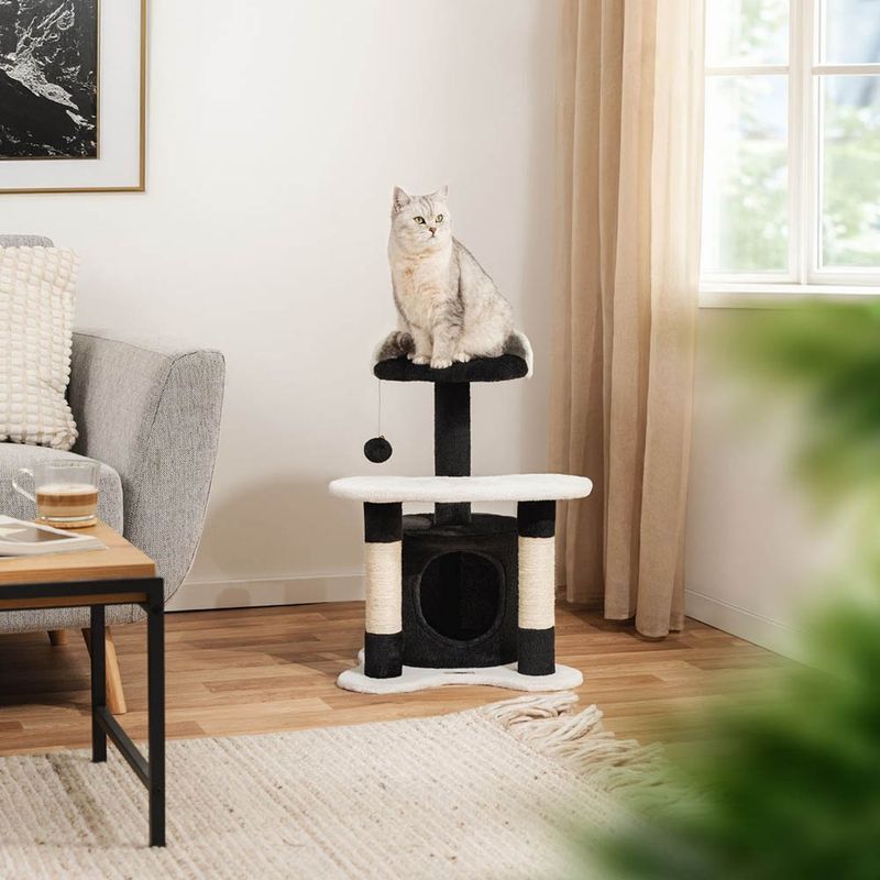 lionto arbre à chat avec grotte et balle en peluche, sisal et confort