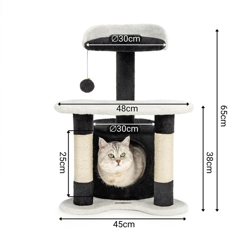 lionto arbre à chat avec grotte et balle en peluche, sisal et confort