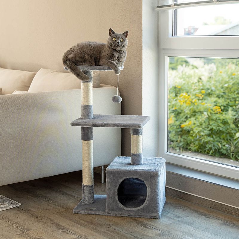 lionto arbre à chat avec niche, plateformes et balle en peluche