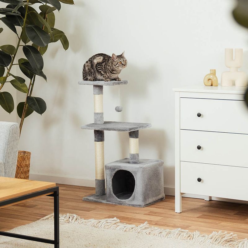 lionto arbre à chat avec niche, plateformes et balle en peluche