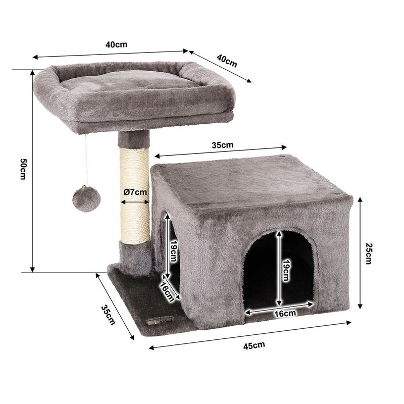 lionto arbre à chat avec niche, lit moelleux et balle en peluche