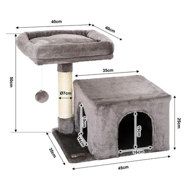 lionto arbre à chat avec niche, lit moelleux et balle en peluche