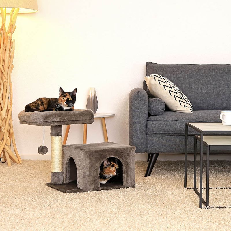 lionto arbre à chat avec niche, lit moelleux et balle en peluche