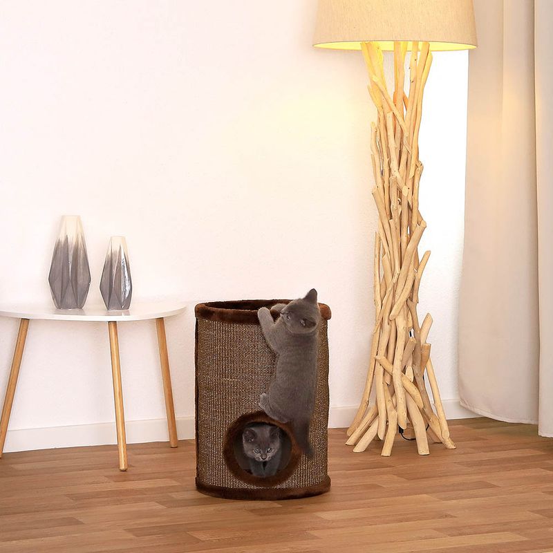 lionto arbre à griffer en sisal avec balle de jeu et rebord en peluche