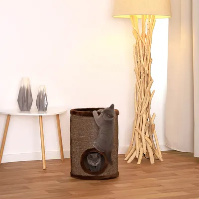 lionto arbre à griffer en sisal avec balle de jeu et rebord en peluche