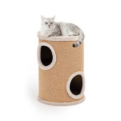lionto tour à griffer en jute avec balle de jeu et rebord en peluche