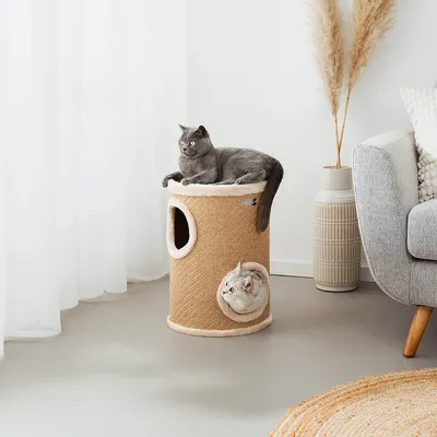 lionto tour à griffer en jute avec balle de jeu et rebord en peluche