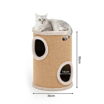 lionto tour à griffer en jute avec balle de jeu et rebord en peluche