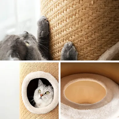 lionto tour à griffer en jute avec balle de jeu et rebord en peluche