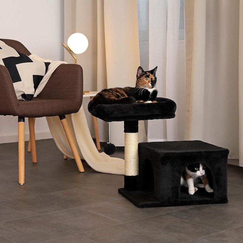lionto arbre à chat avec niche, lit moelleux et balle en peluche